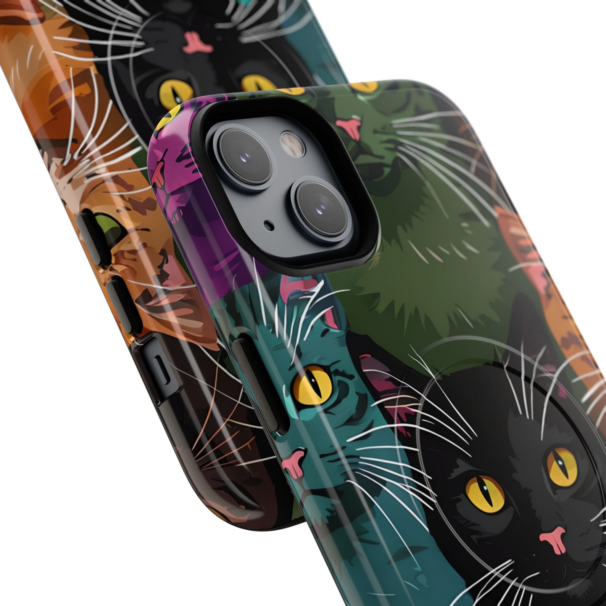 Teal Cat Grid iPhone 14 Plus Case - Tough+