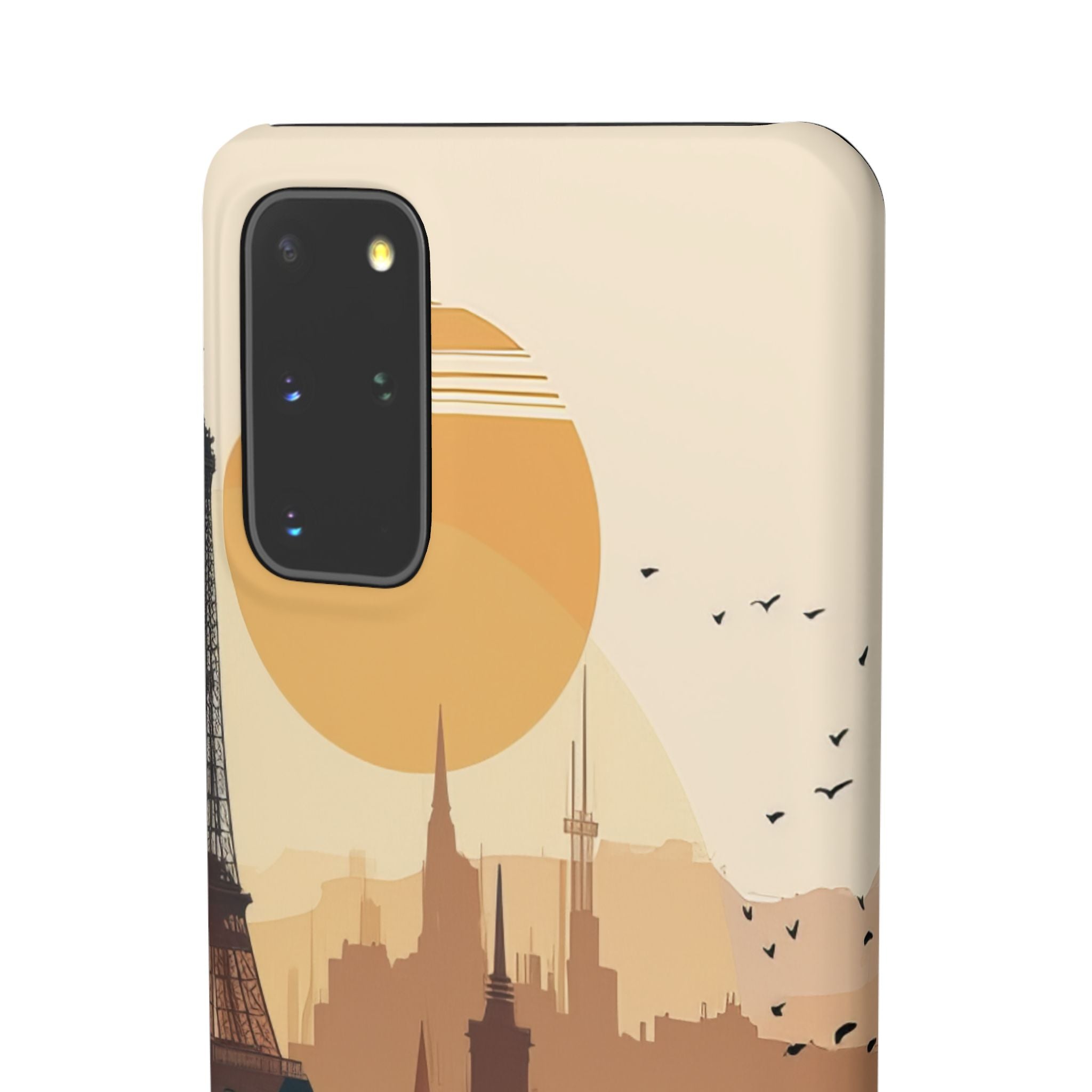 Eiffel Tower Silhouette with Birds and Sun Reflection Samsung S20 - Slim Phone Case