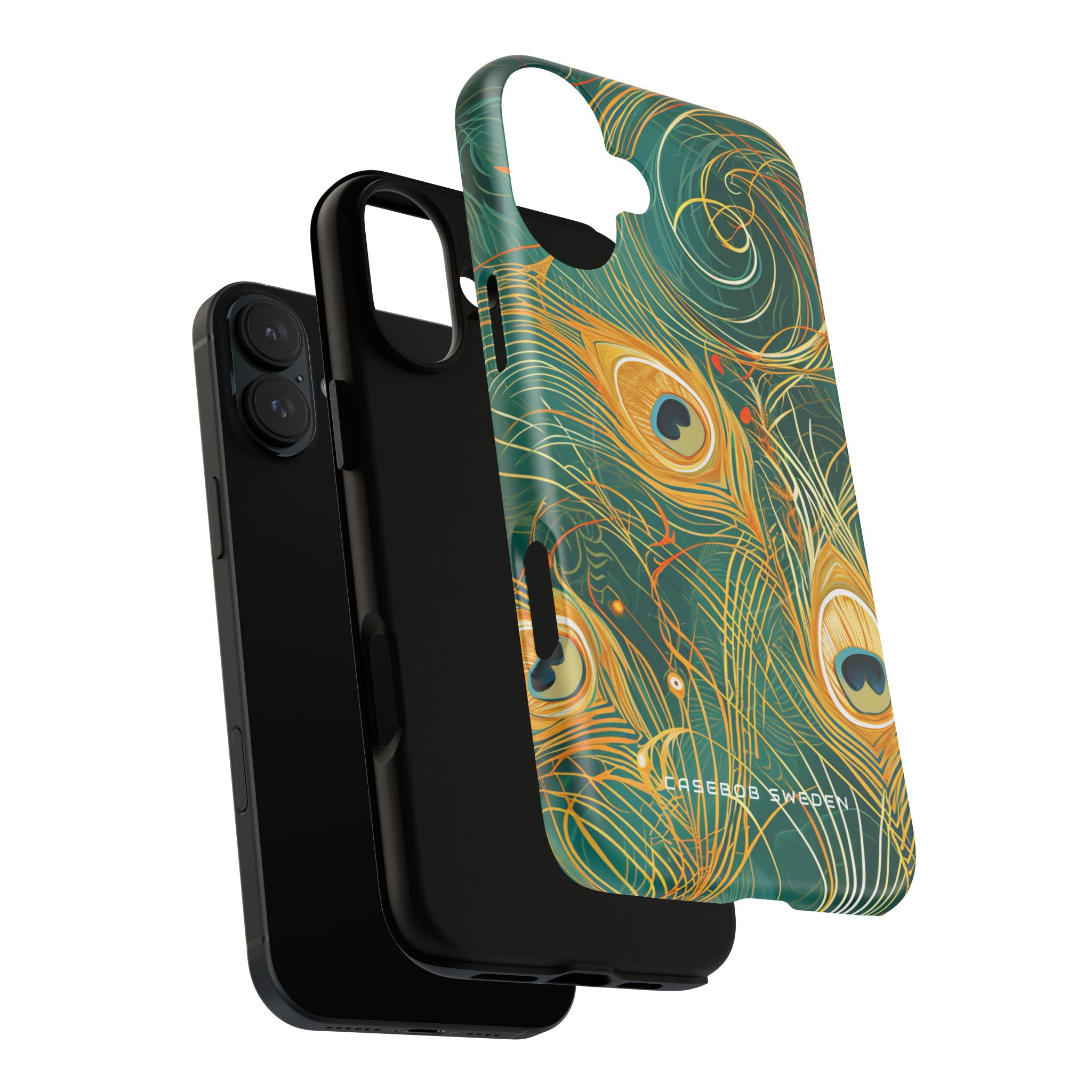 Peacock Elegance in Teal and Gold iPhone 16 | Tough+ Phone Case