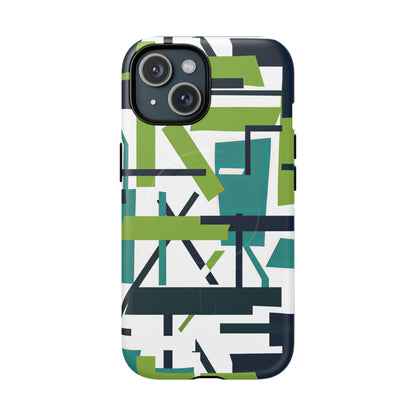 Green Geometry Glide iPhone 15 | Tough+ Phone Case