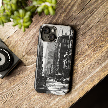 Urban Cityscape Line Perspective iPhone 15 - Tough Phone Case