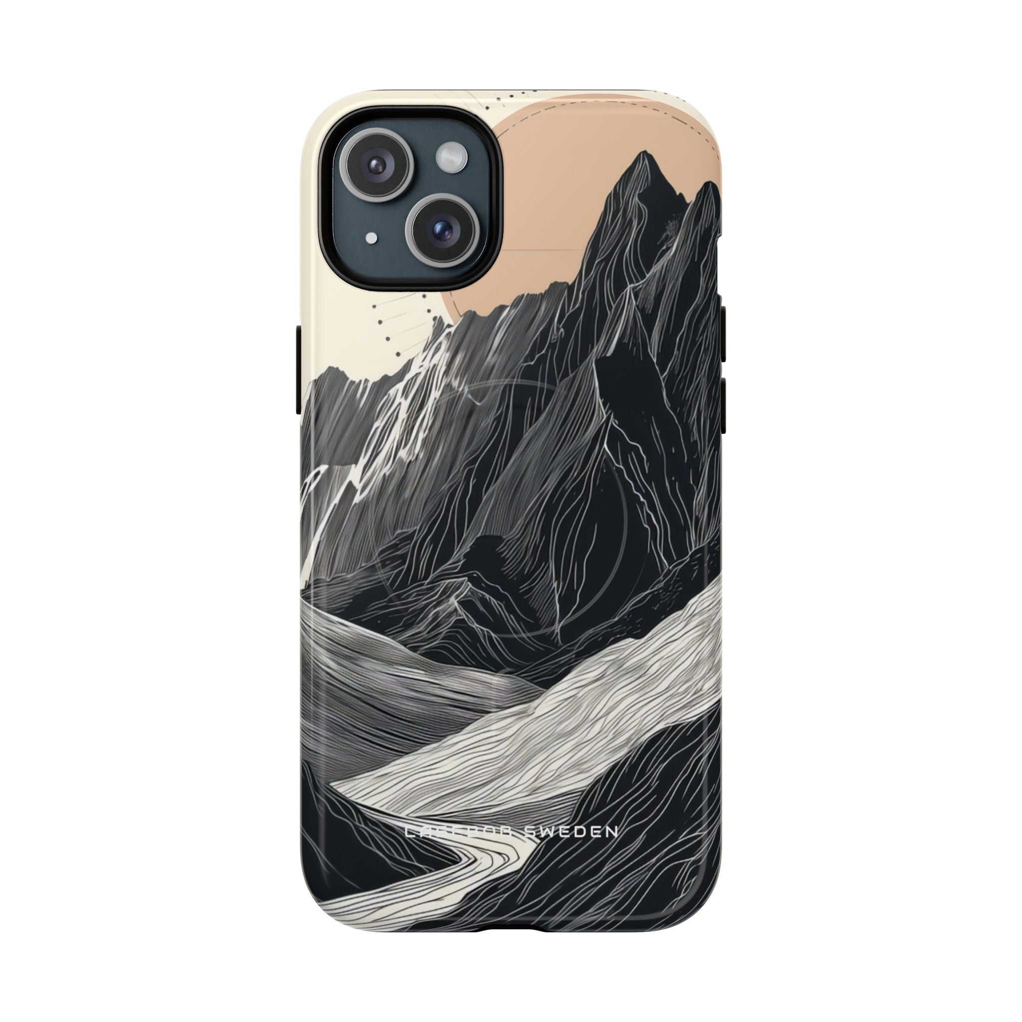 Minimalist Mountain Landscape with Flowing River iPhone 15  Tough+ Phone Case