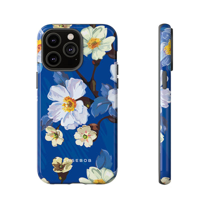 Elegant Flower on Blue iPhone Case | Tough