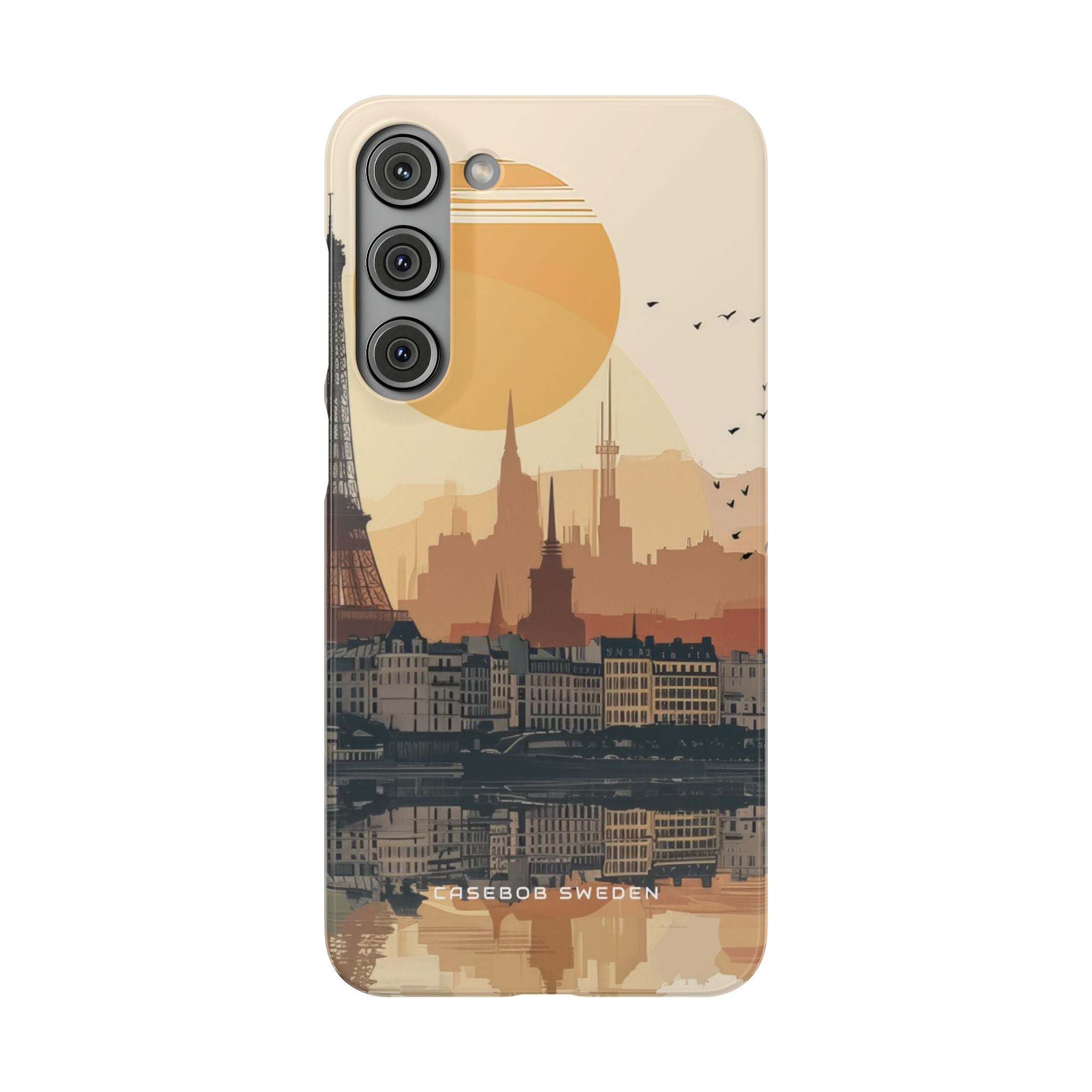 Eiffel Tower Silhouette with Birds and Sun Reflection Samsung S23 - Slim Phone Case