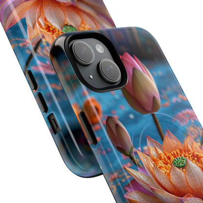 Vibrant Lotus Embroidery - Tough + MagSafe® iPhone 15 Phone Case