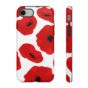 Red poppies on white iPhone case - Protective Phone Case