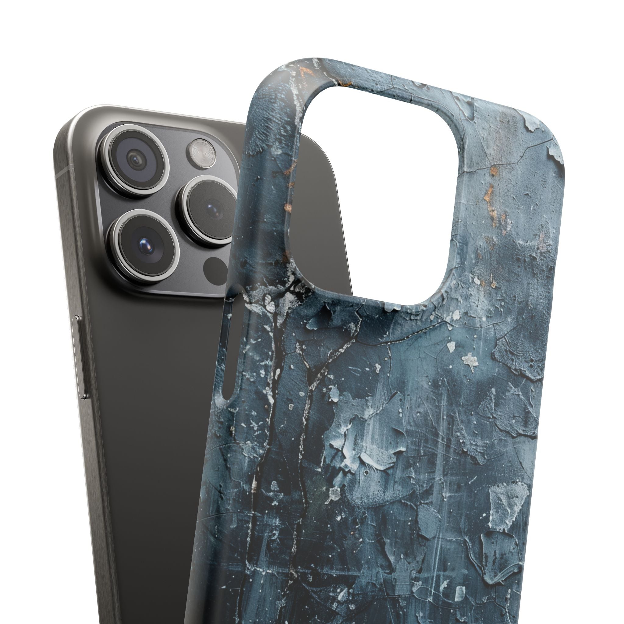 Weathered Blue Tapestry with Cracked Layers iPhone 15 - Slim Phone Case