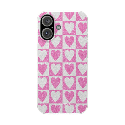Glitter Heart Grid iPhone 16 Case - Soft