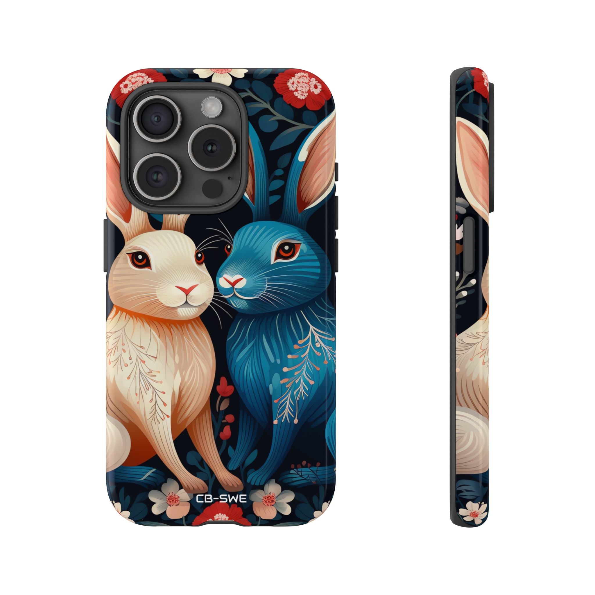 Rabbits Embrace Blossoms - iPhone Case