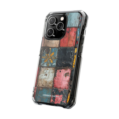 Rustic Red-Yellow Vintage Tiles - Clear Impact iPhone 14 Phone Case