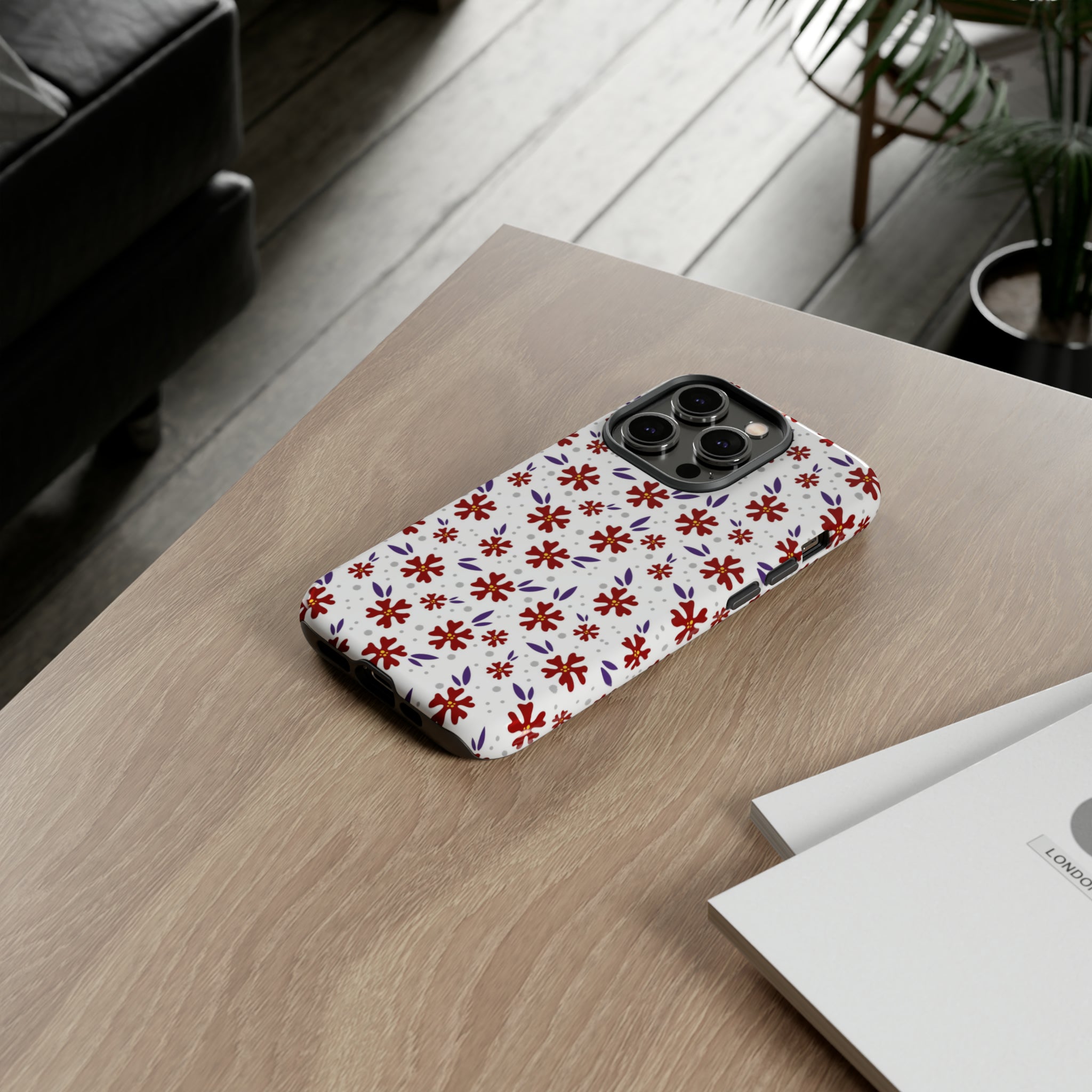 Red Flower Pattern - Protective Phone Case