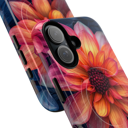 Floral Harmony Orange Blue - Tough + MagSafe® iPhone 16 Phone Case