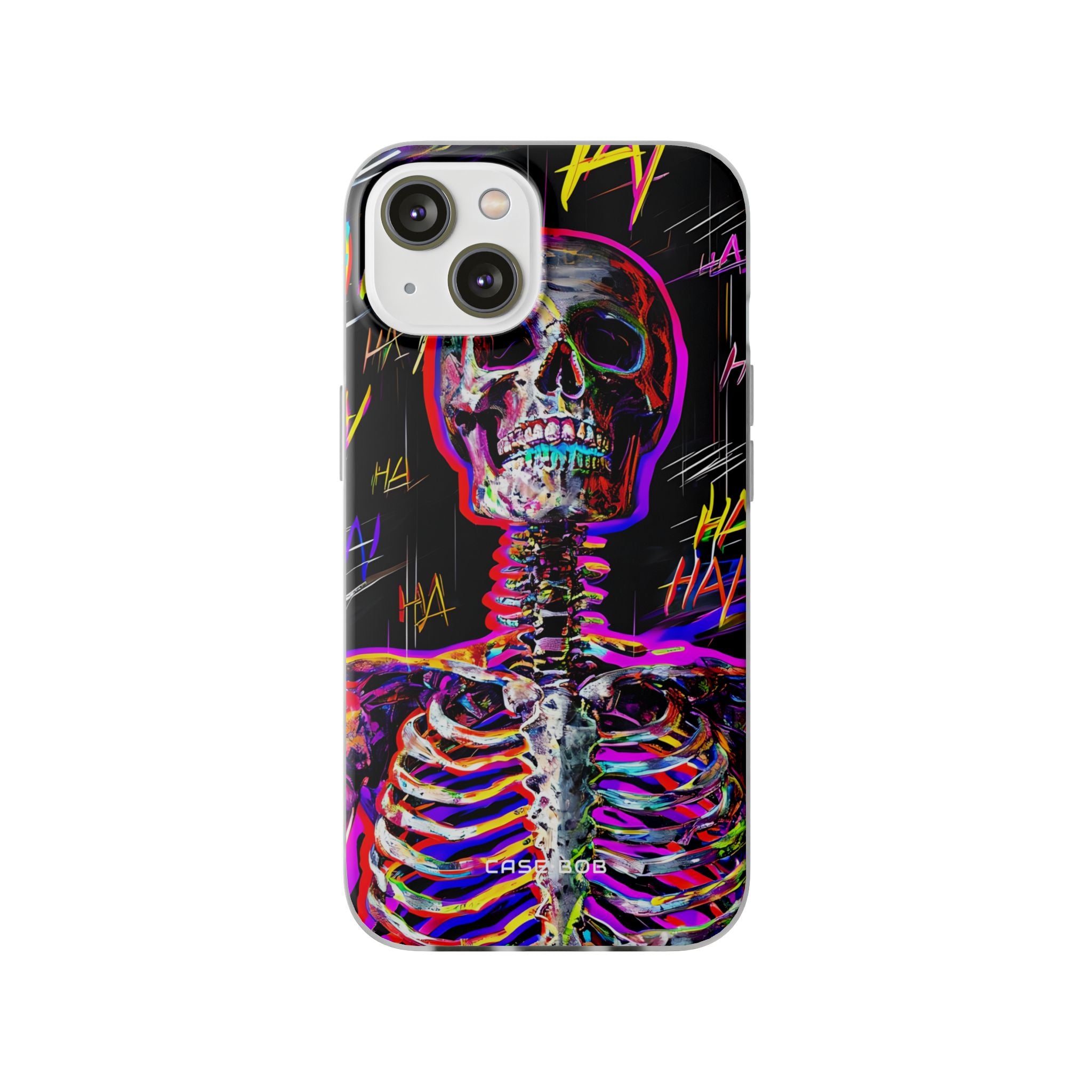 Neon Skeleton Laugh iPhone 14 Case - Soft