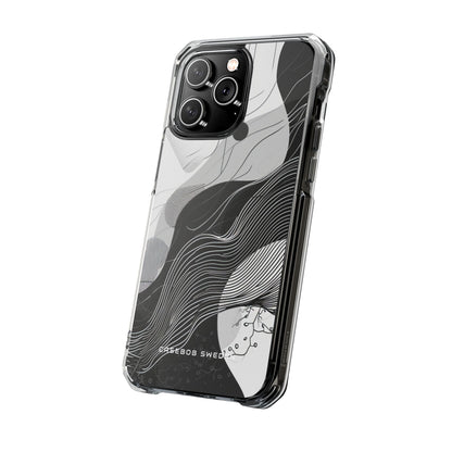 Fluid Rhythms: Monochrome Line Flow iPhone 14 - Clear Impact Phone Case