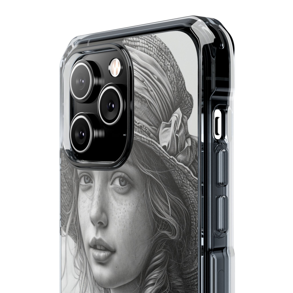 Serene Sketch Portrait - Phone Case for iPhone (Clear Impact - Magnetic)