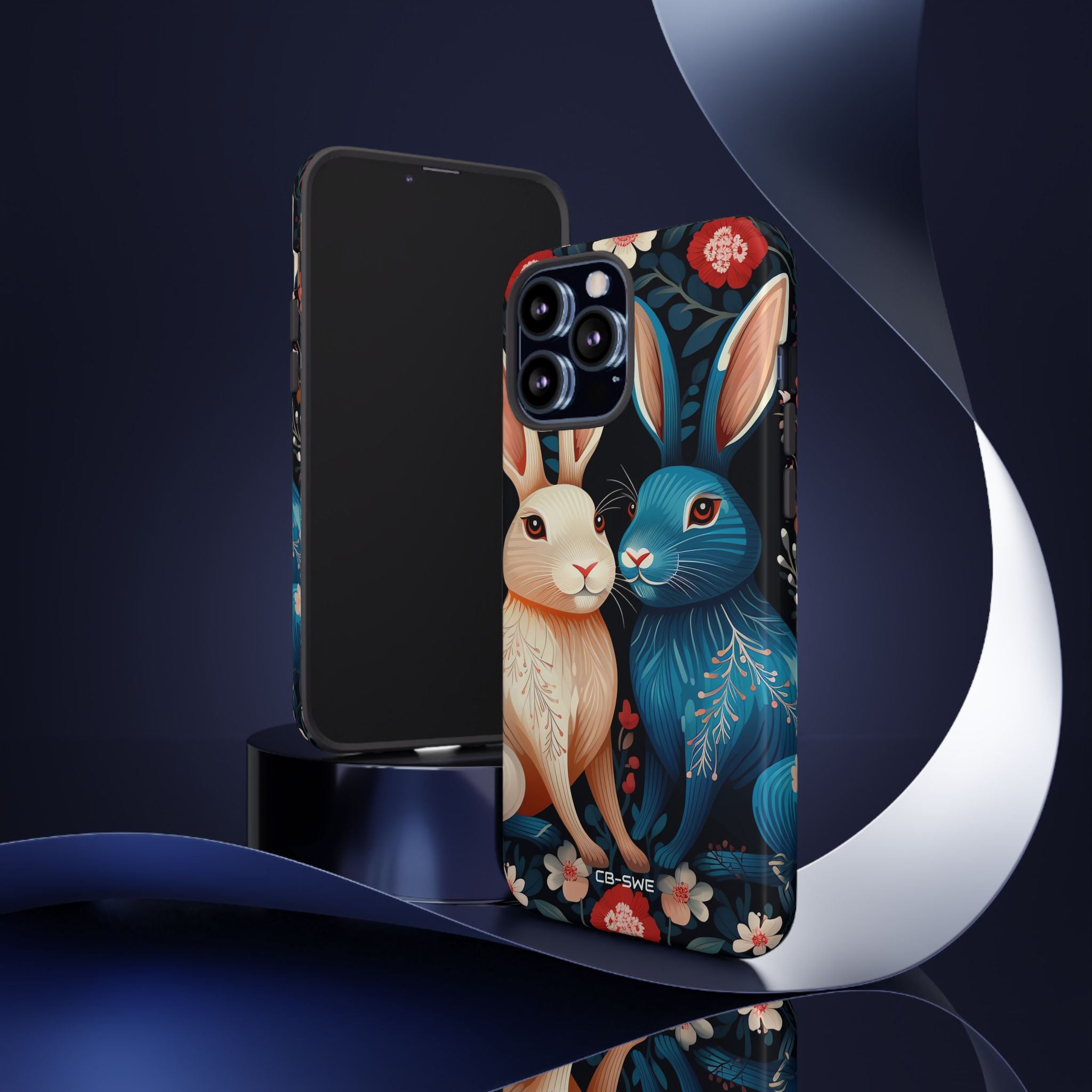 Rabbits Embrace Blossoms - iPhone Case