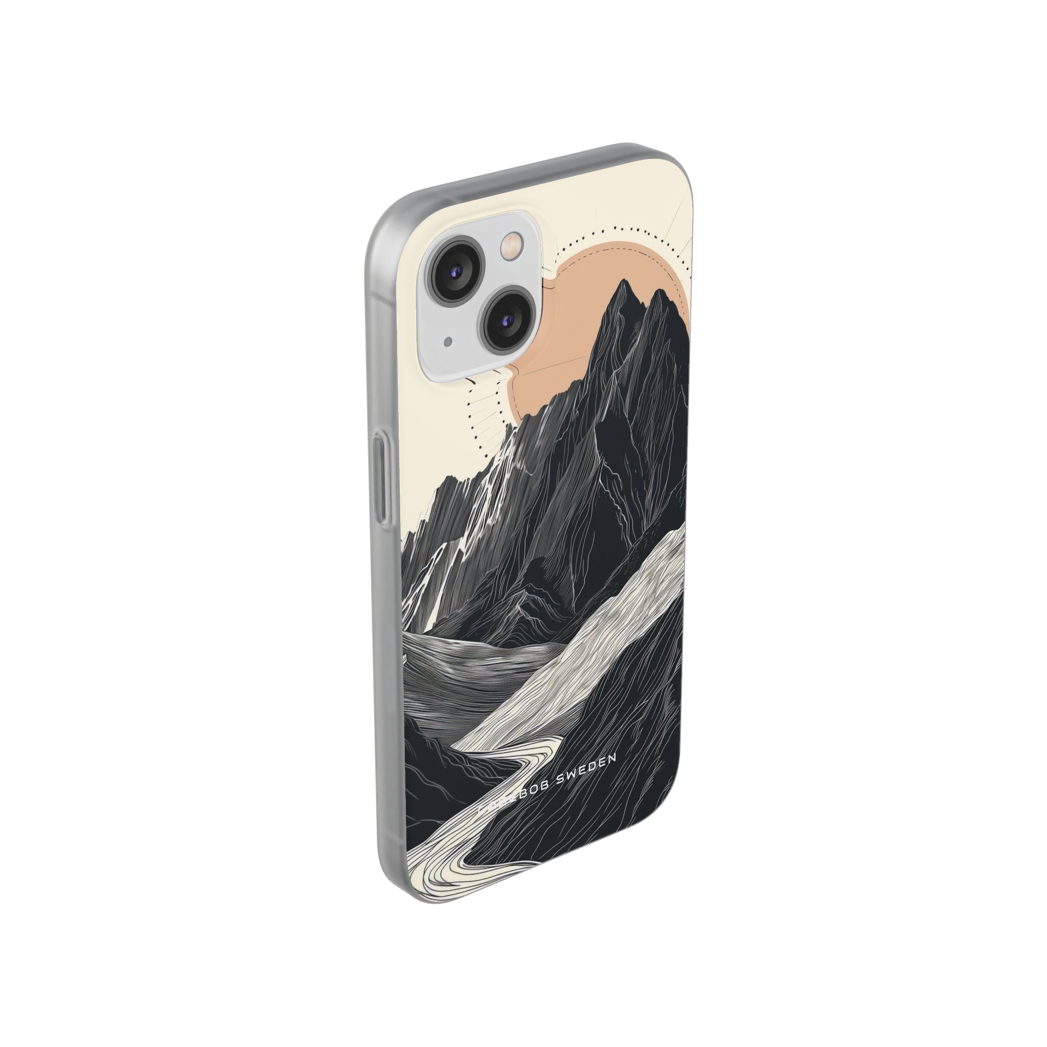 Minimalist Mountain Landscape with Flowing River iPhone 14 - Flexi Phone Case