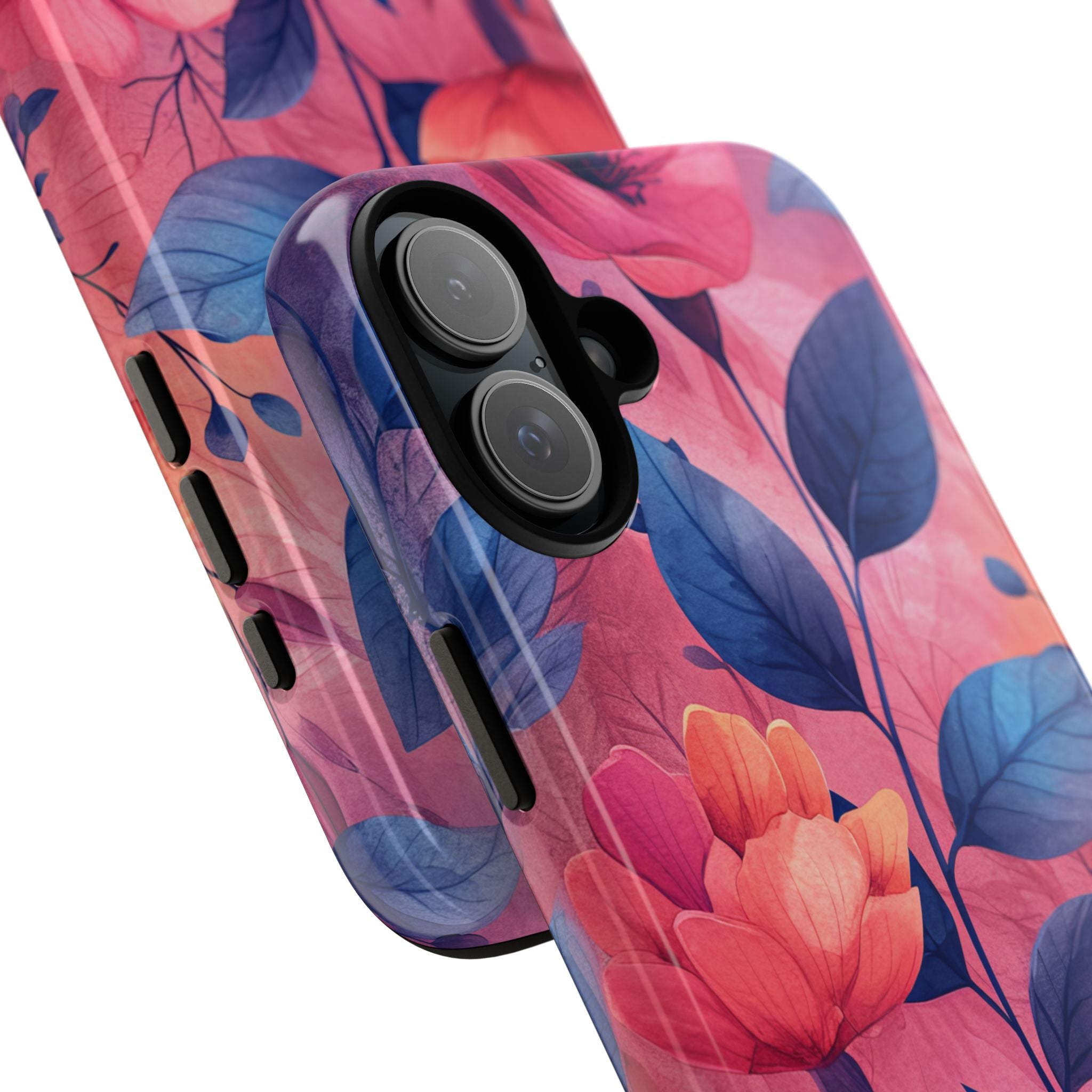 Pink Blue Floral - Tough iPhone 16 Phone Case