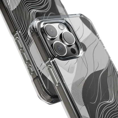 Fluid Rhythms: Monochrome Line Flow iPhone 16 - Clear Impact Phone Case