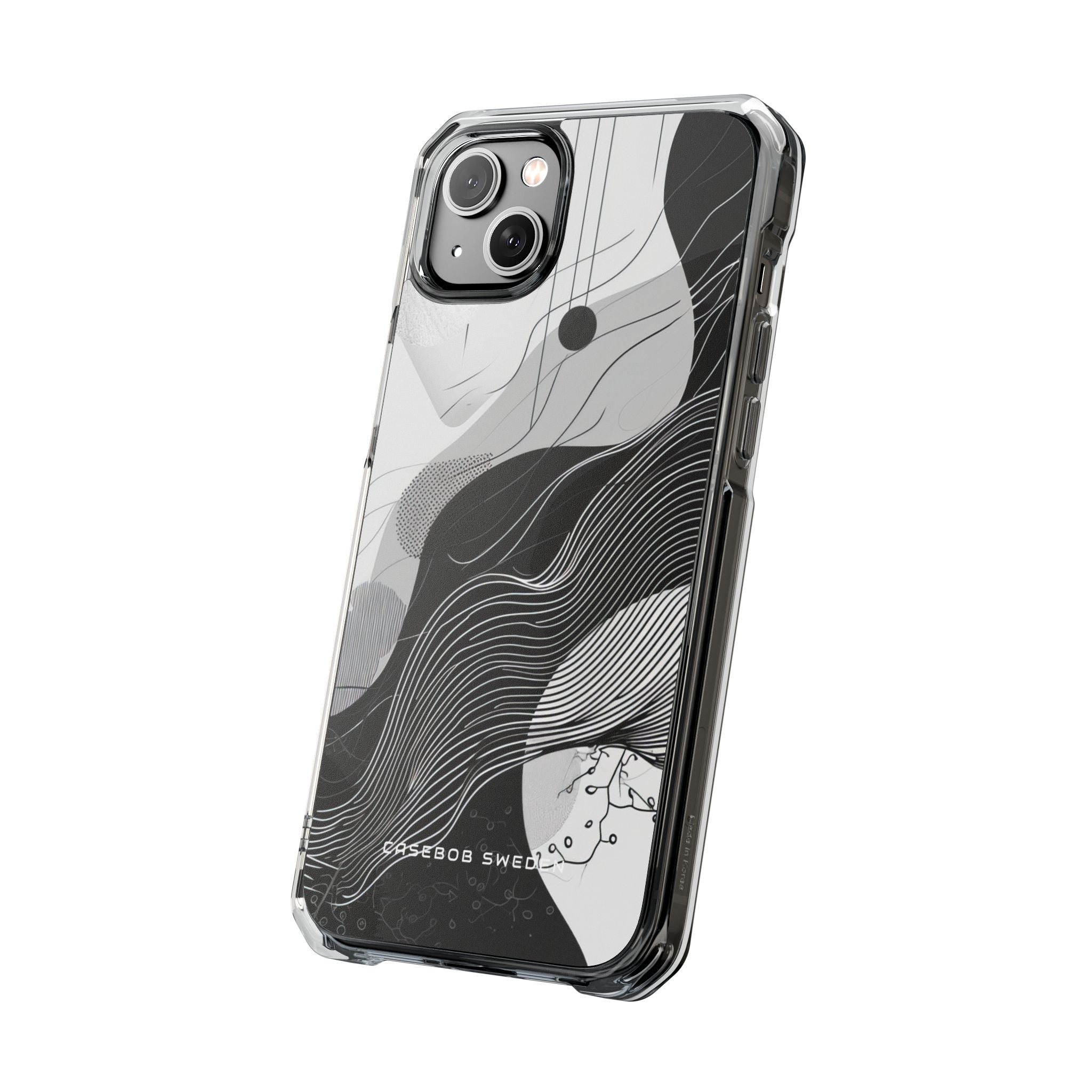 Fluid Rhythms: Monochrome Line Flow iPhone 14 - Clear Impact Phone Case