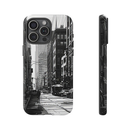 Urban Cityscape Line Perspective iPhone 15 - Tough Phone Case