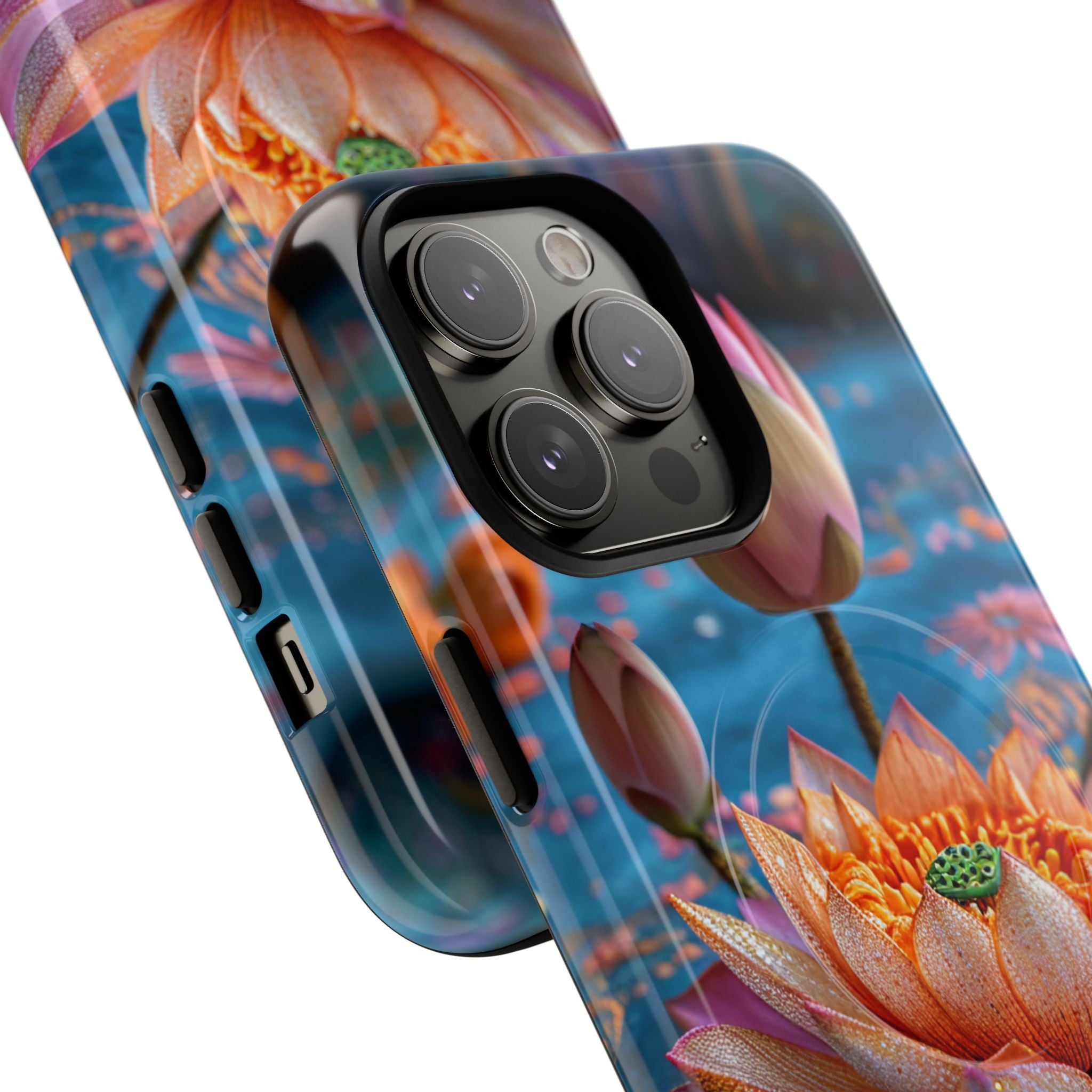 Vibrant Lotus Embroidery - Tough + MagSafe® iPhone 14 Phone Case