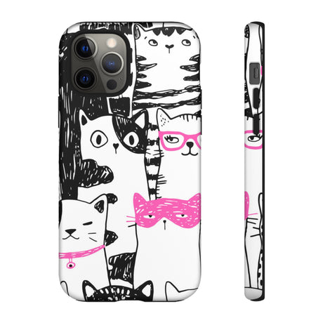 Black & Pink Cat Pattern iPhone Case (Protective) iPhone 12 Pro Matte Phone Case