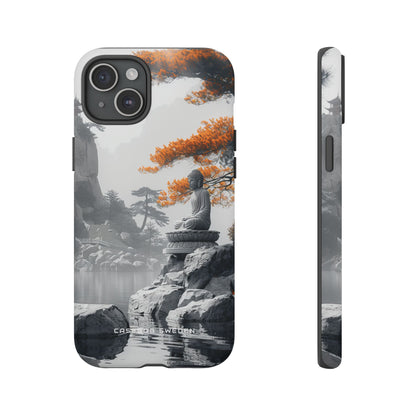 Zen Serenity: Tranquil Landscape with Buddha and Pagoda iPhone 15 - Tough Phone Case