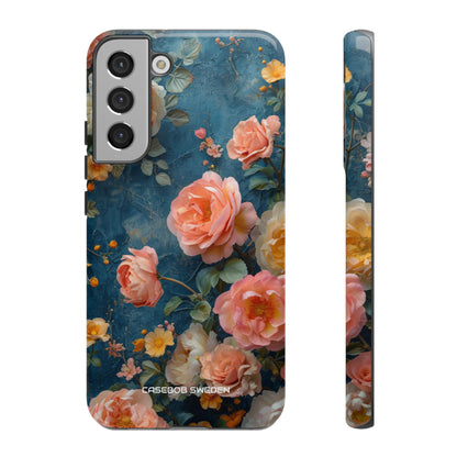 Blue Floral Elegance - Tough Samsung S22 Phone Case