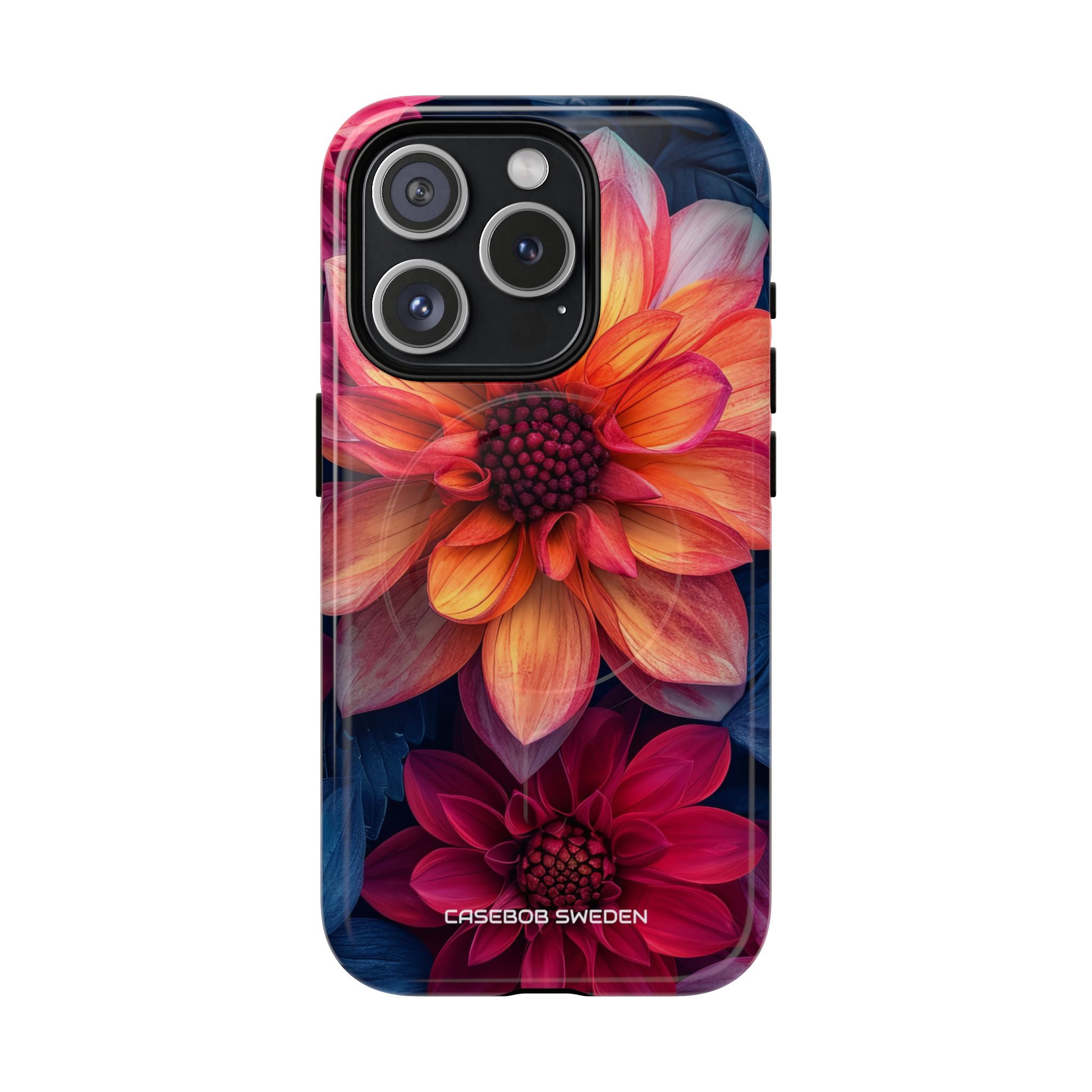 Floral Harmony Orange Blue - Tough + MagSafe® iPhone 15 Phone Case