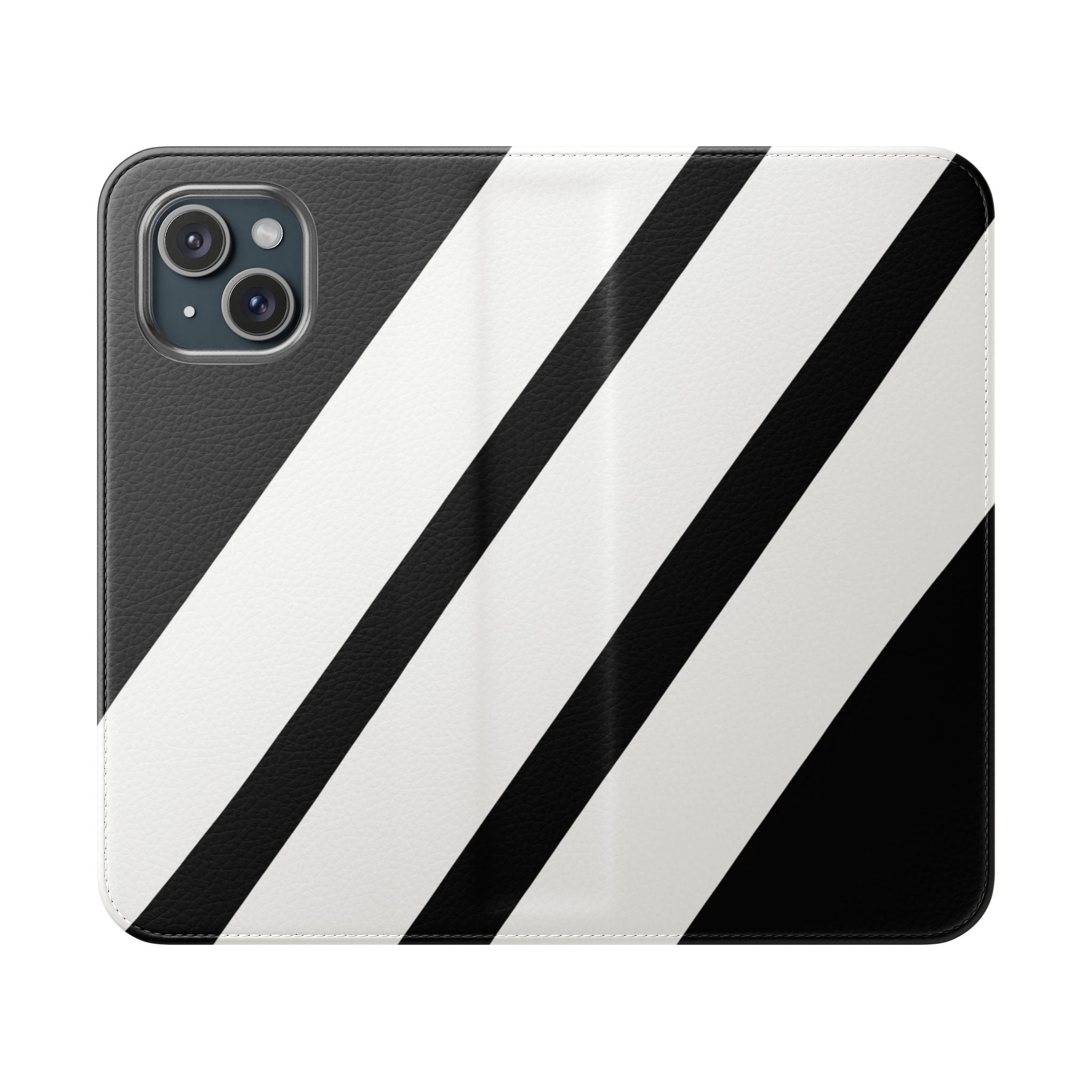 Diagonal Stripes BlackWhite - iPhone 15 Case - Wallet