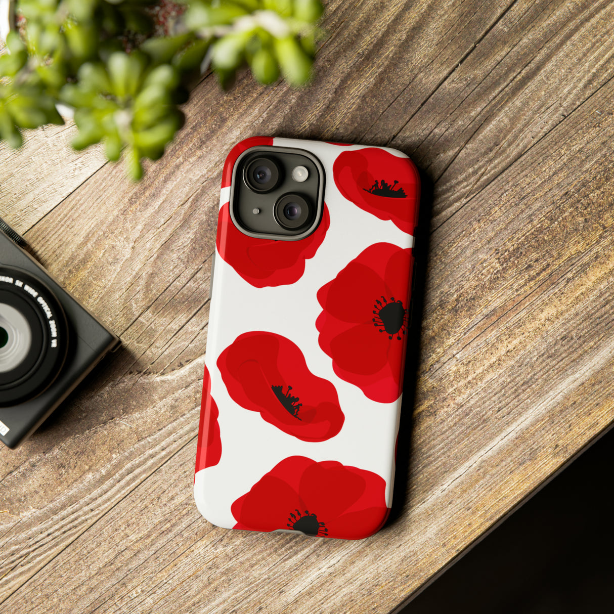 Red poppies on white iPhone case - Protective Phone Case