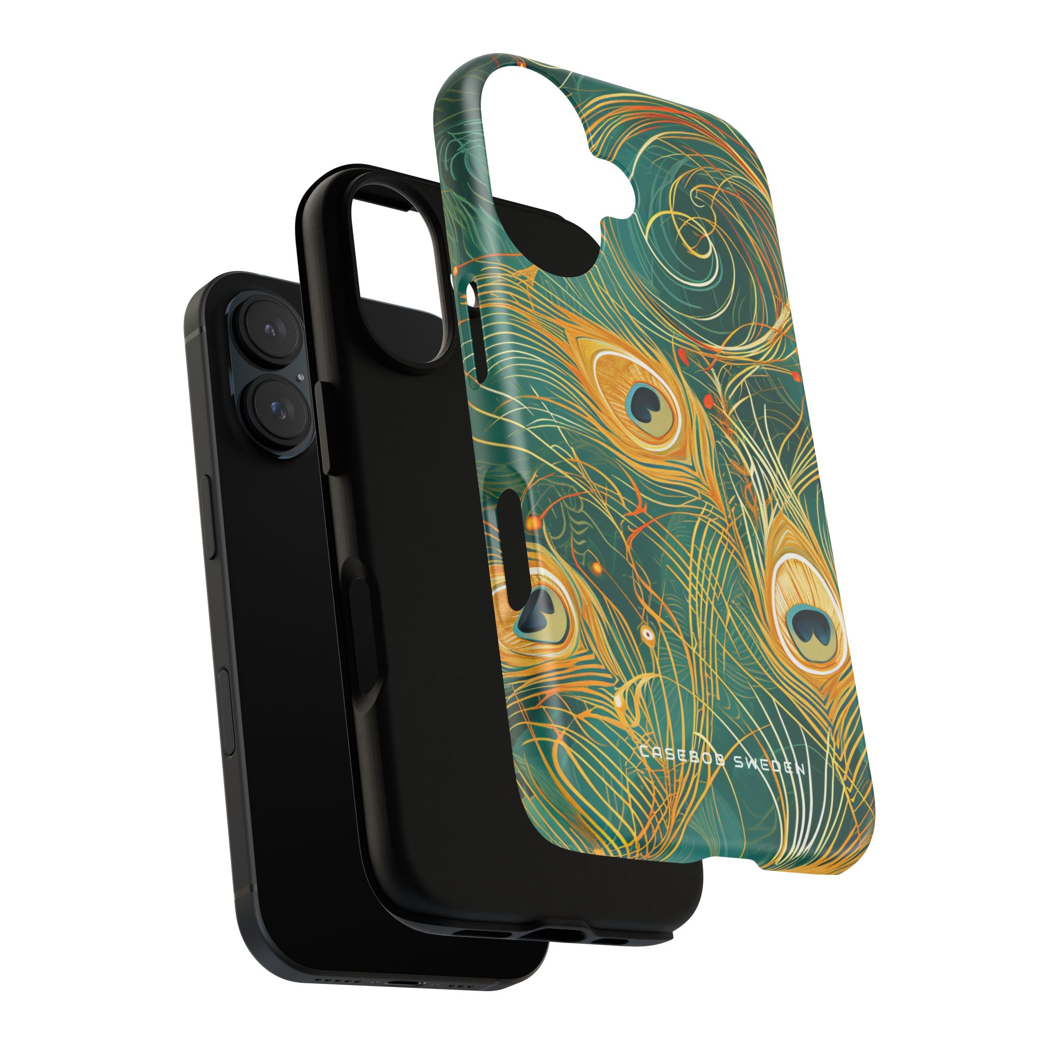 Peacock Elegance in Teal and Gold iPhone 16 - Tough Phone Case