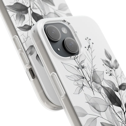 Veined Leaves Gray iPhone 15 Case - Soft