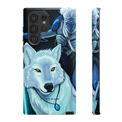 Elf with white wolf - Protective Phone Case