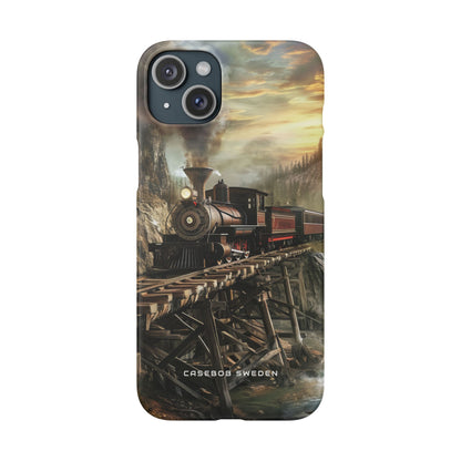 Vintage Steam Train Crossing Mountain Bridge iPhone 15 - Slim Phone Case