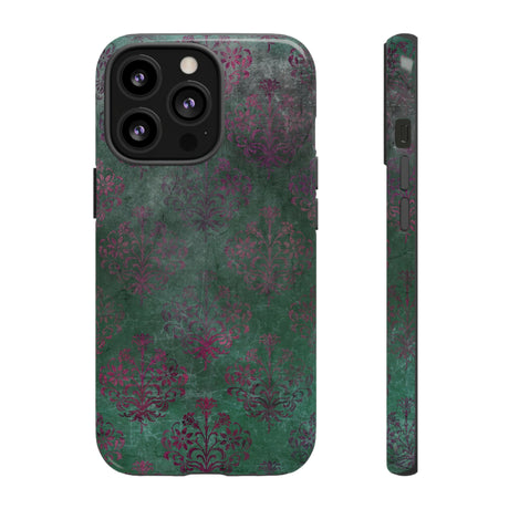 Green Damask Gothic Flower - Protective Phone Case