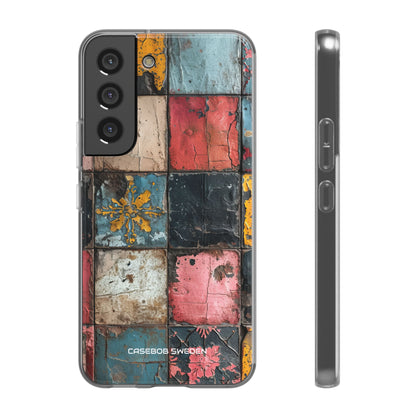 Rustic Red-Yellow Vintage Tiles - Flexi Samsung S22 Phone Case