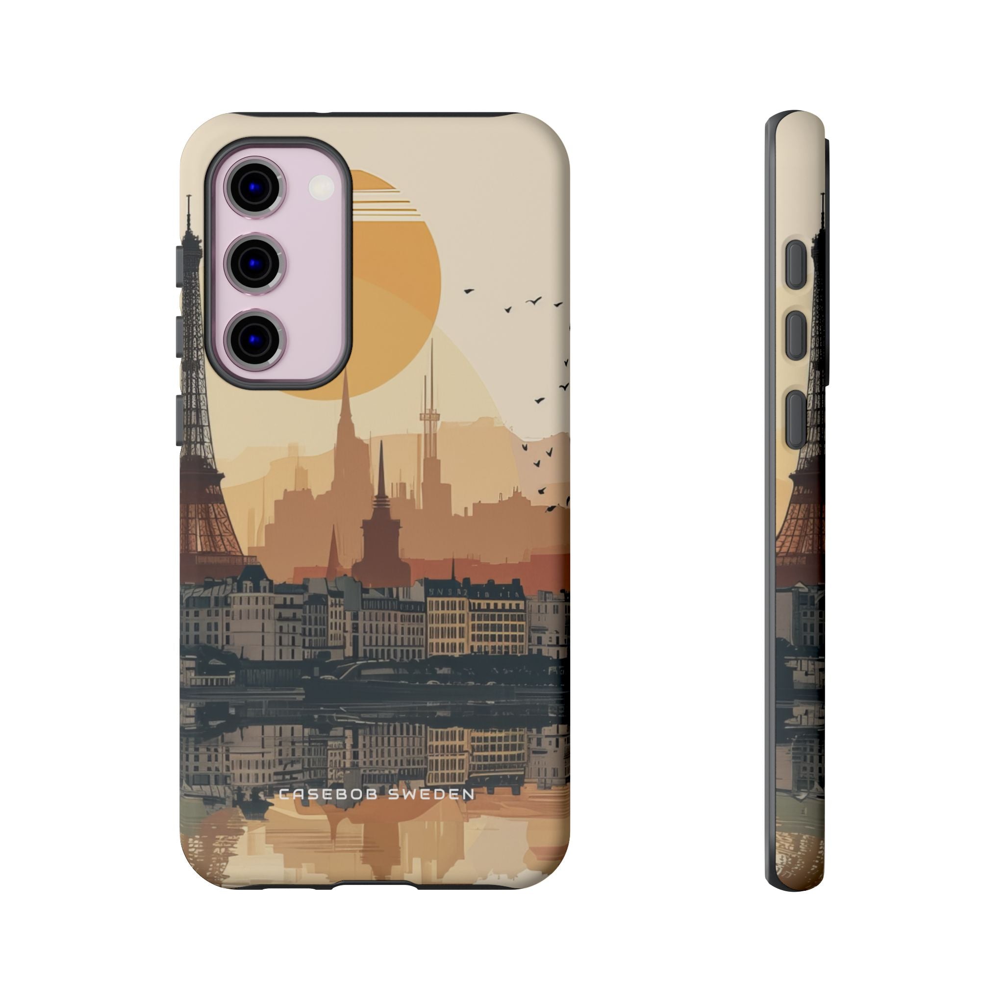 Eiffel Tower Silhouette with Birds and Sun Reflection Samsung S23 - Tough Phone Case