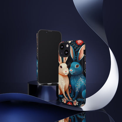 Rabbits Embrace Blossoms - iPhone Case