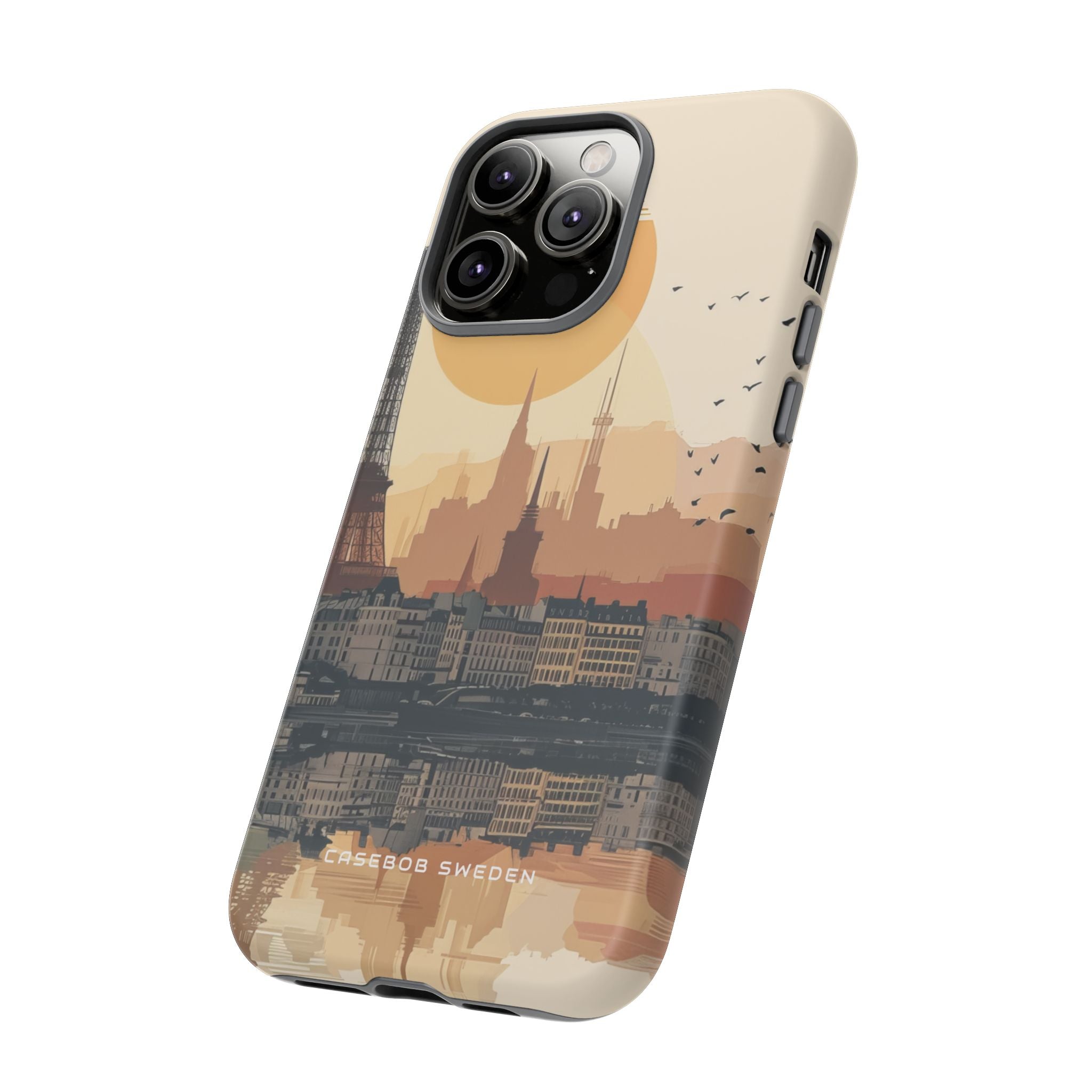 Eiffel Tower Silhouette with Birds and Sun Reflection iPhone 14 - Tough Phone Case