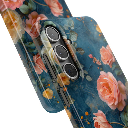 Blue Floral Elegance - Slim Samsung S24 Phone Case