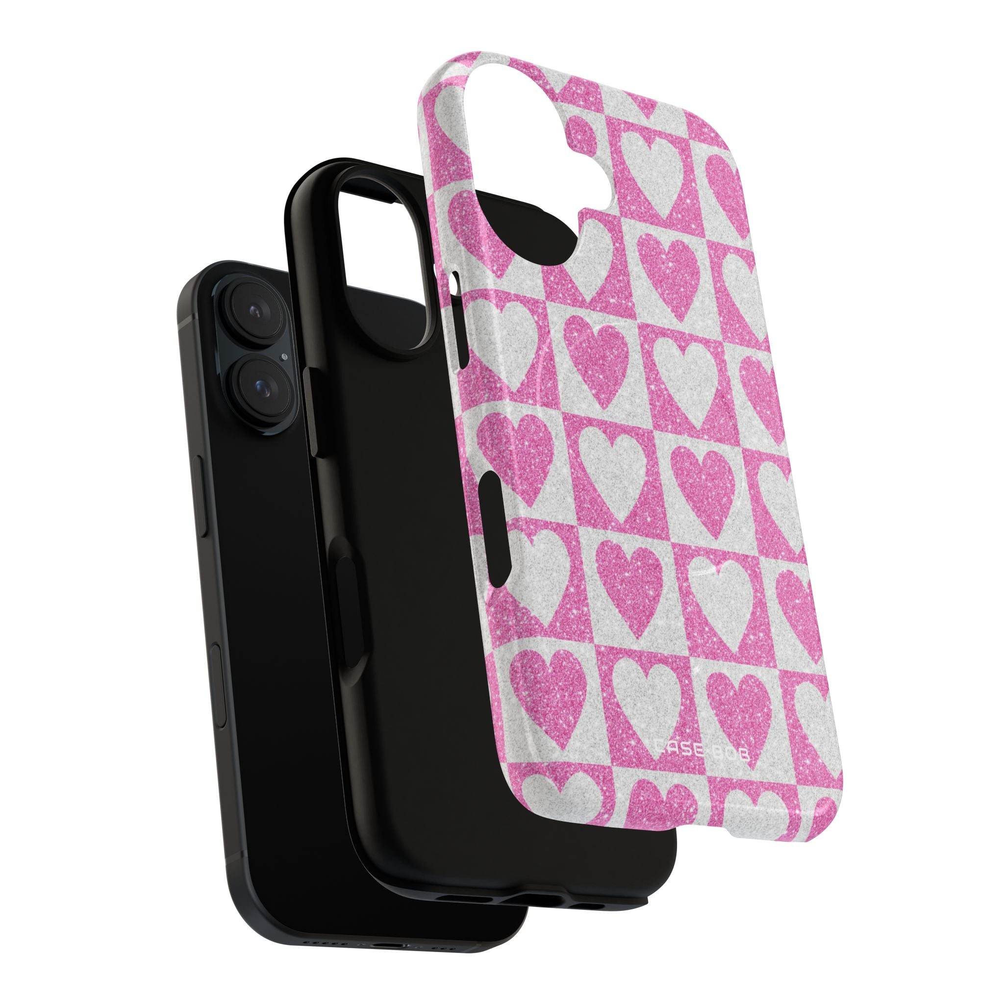 Glitter Heart Grid iPhone 16 Case - Tough+