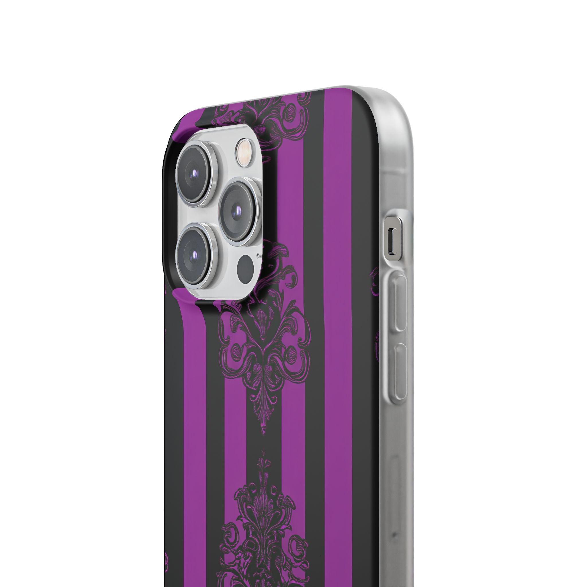 Gothic Elegance with Vertical Stripes and Ornamental Motifs iPhone 14 - Flexi Phone Case