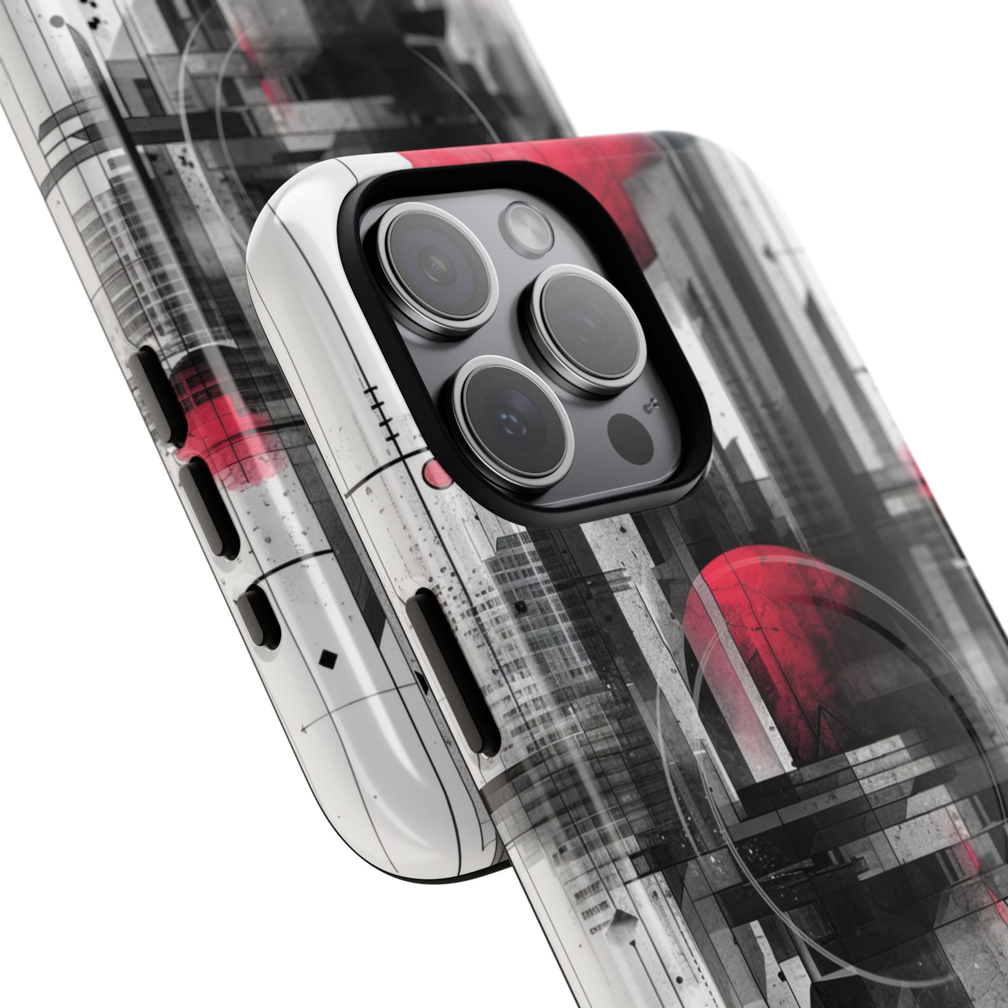 Crimson Gridlines Cityscape iPhone 15 - Tough+