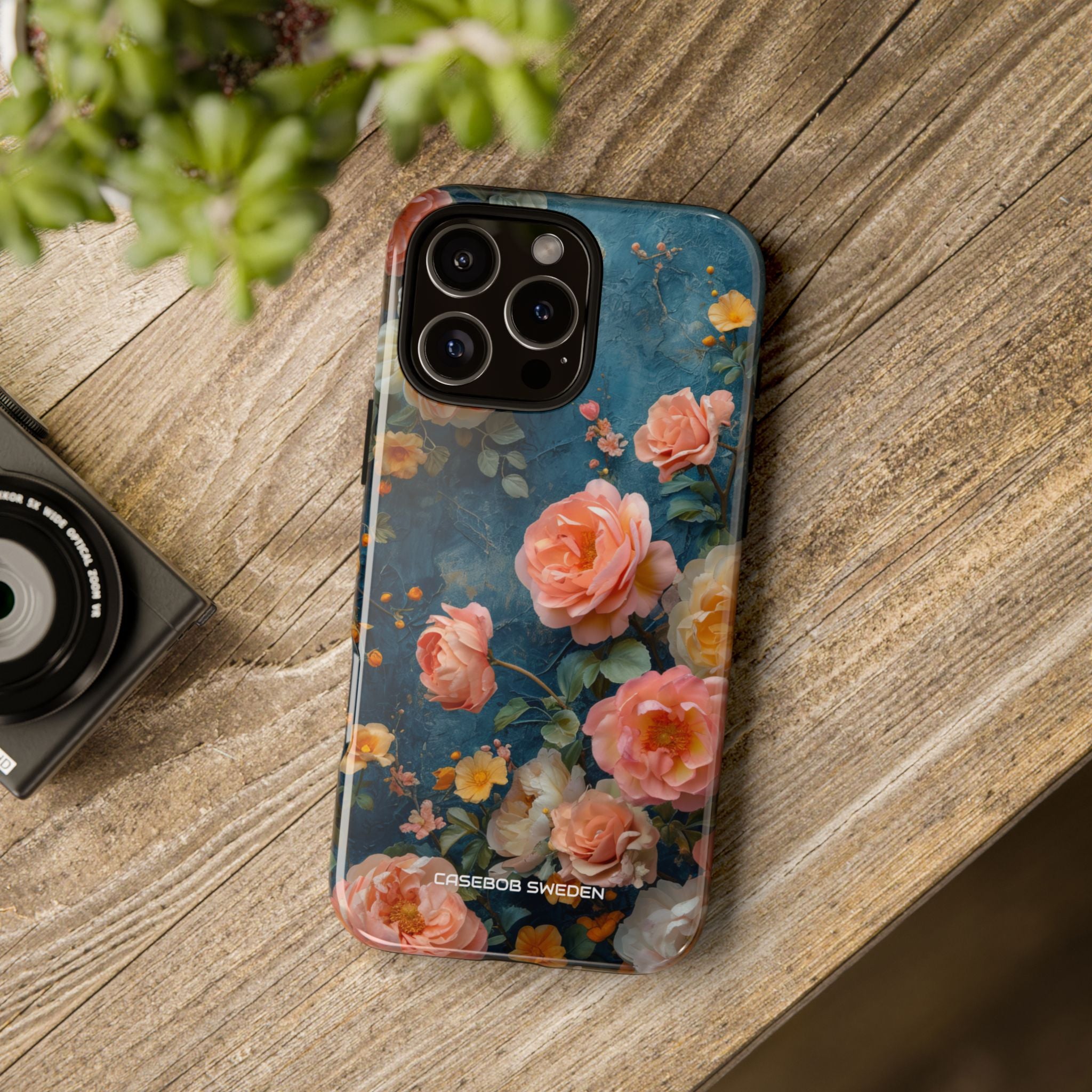 Blue Floral Elegance - Tough iPhone 16 Phone Case