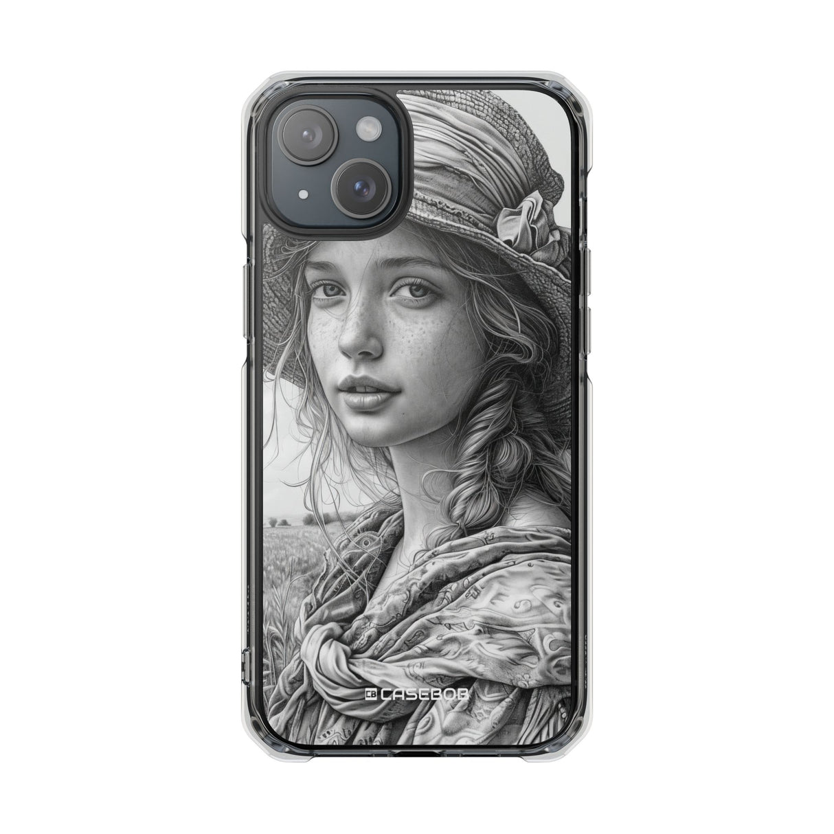 Serene Sketch Portrait - Phone Case for iPhone (Clear Impact - Magnetic)