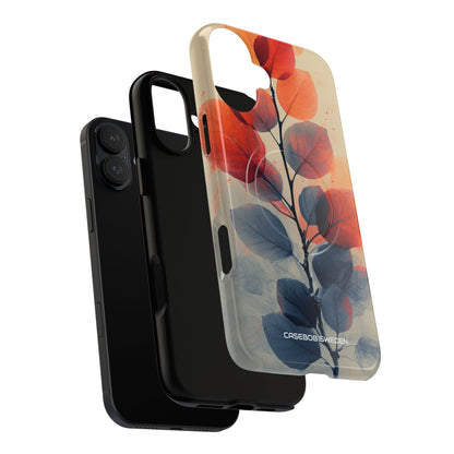 Orange Gray Leaves - Tough + MagSafe® iPhone 16 Phone Case