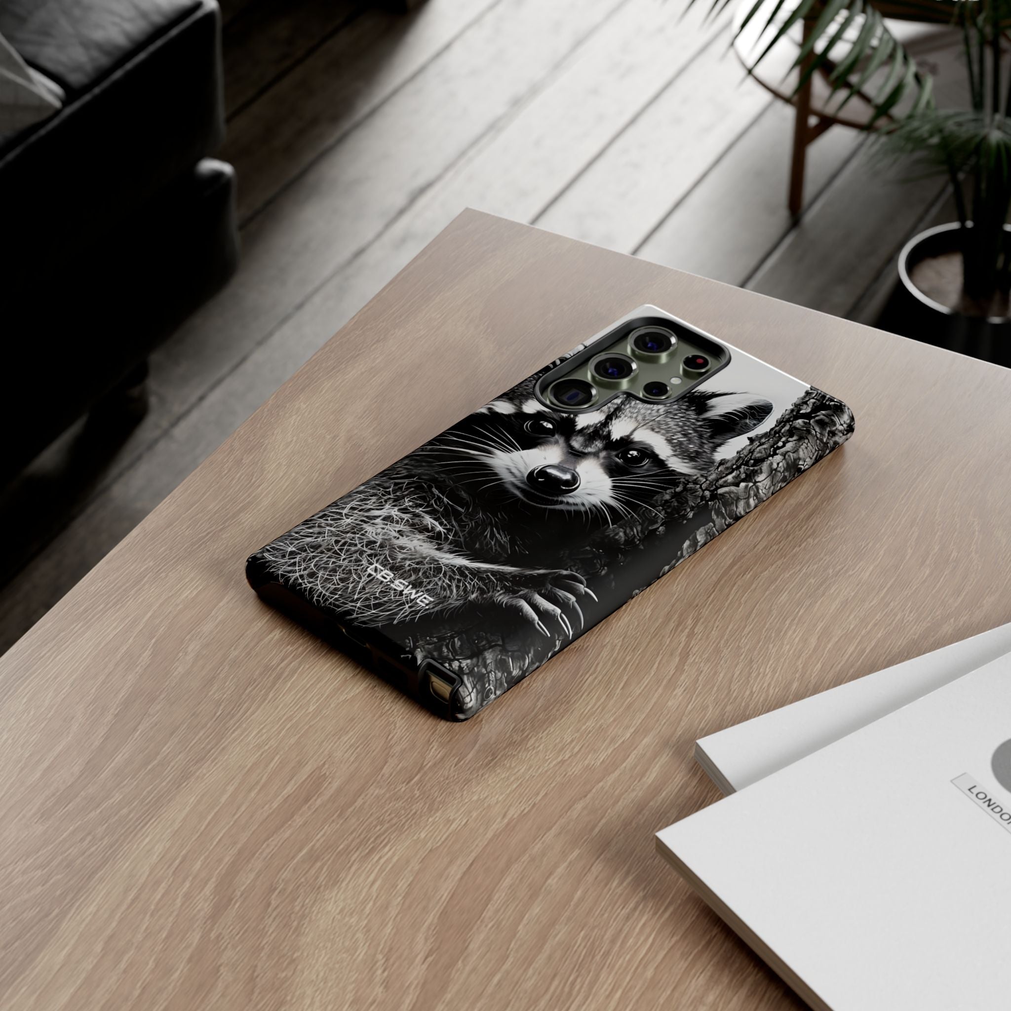 Intricate Black White Raccoon Illustration Phone Samsung S23 - Tough