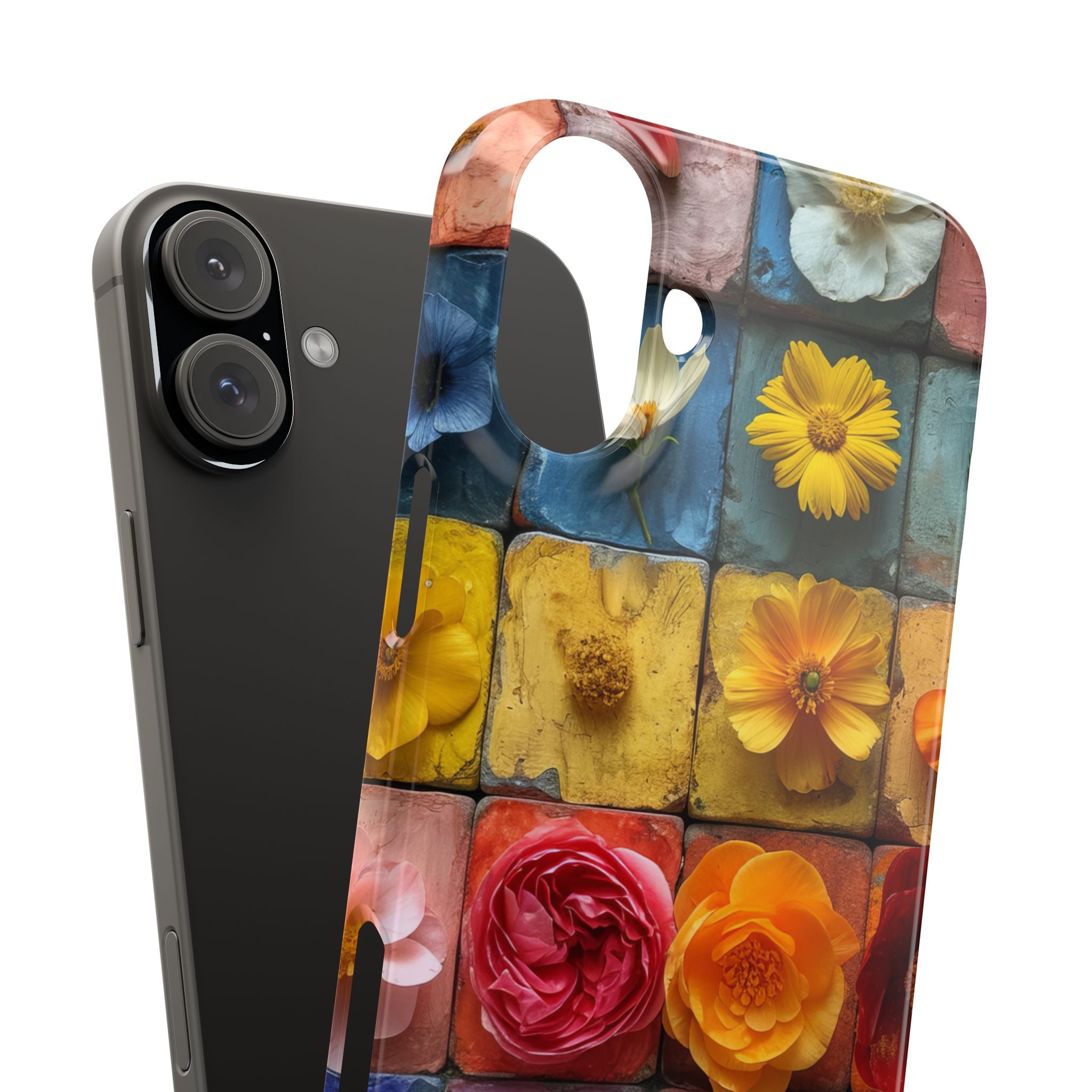 Vibrant Floral Tiles - Slim iPhone 16 Phone Case